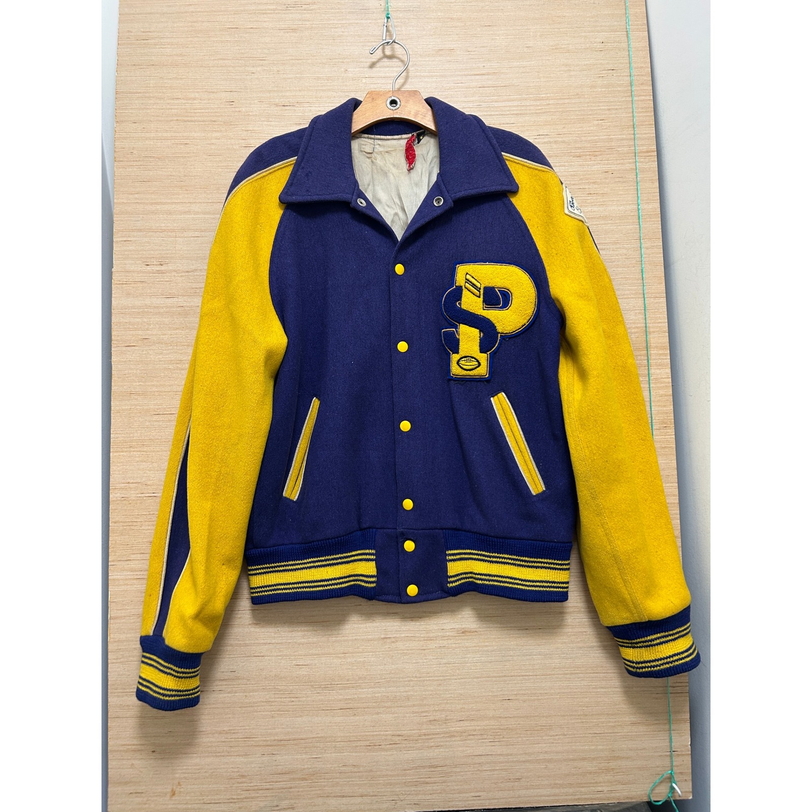 1950s Vintage Wool Blue & Yellow Varsity Letterman Jacket 1958 Ooak Football 38